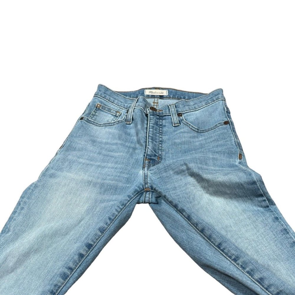 Madewell 9'' High Rise Skinny Jeans Women's Sz 25 Blue‎ Denim Distressed Leg - Picture 3 of 8